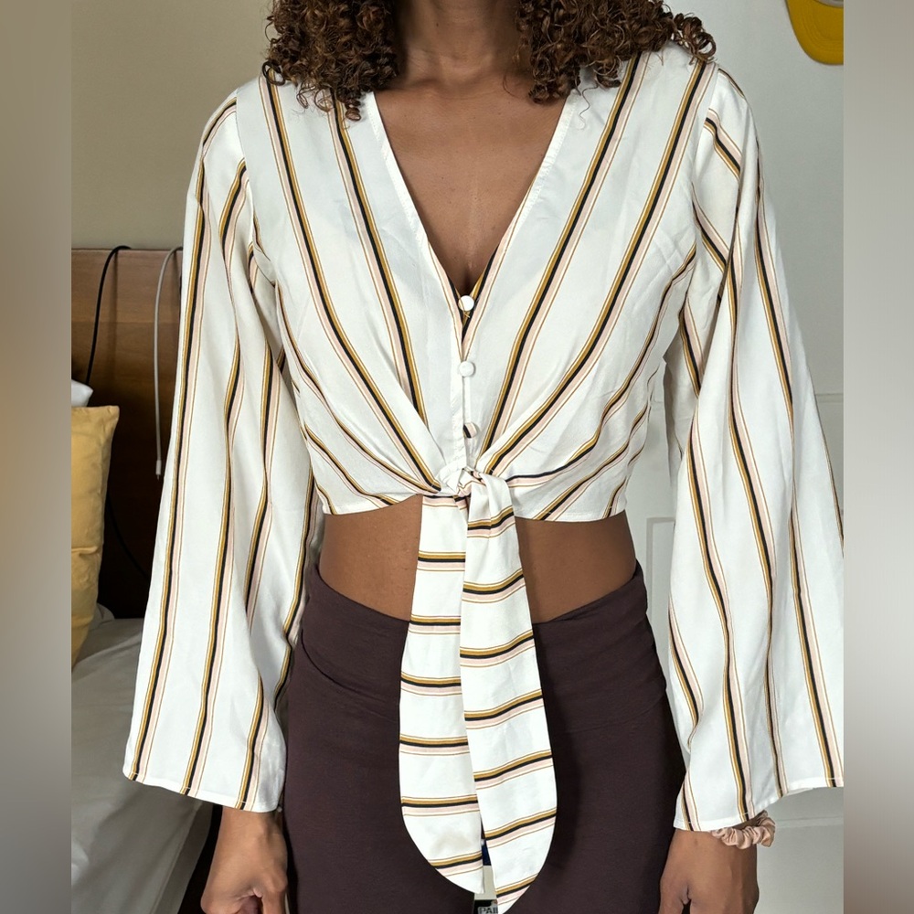 White and Brown Striped Blouse